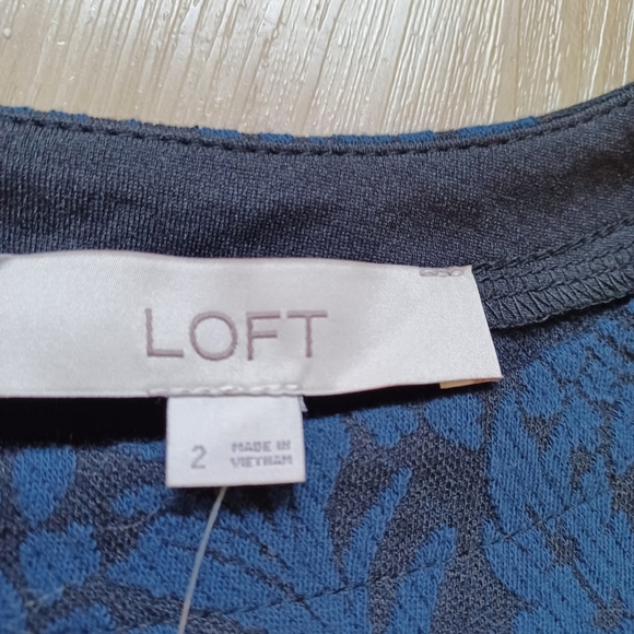 LOFT Jacquard Mini Dress Blue Black NWT - Picture 9 of 11